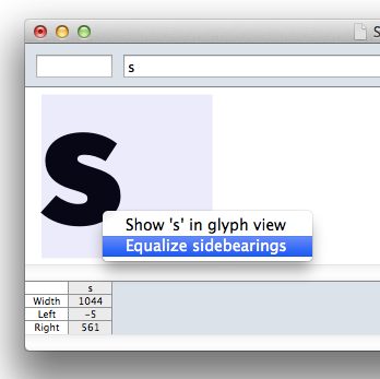 Equalize sidebearings menu